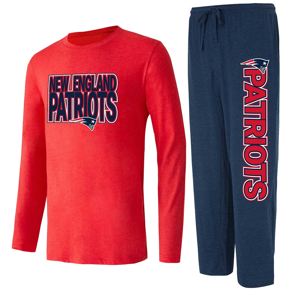 Ensemble de nuit pour hommes Concepts Sport bleu marine/rouge New England Patriots Meter T-shirt à manches longues et pantalon