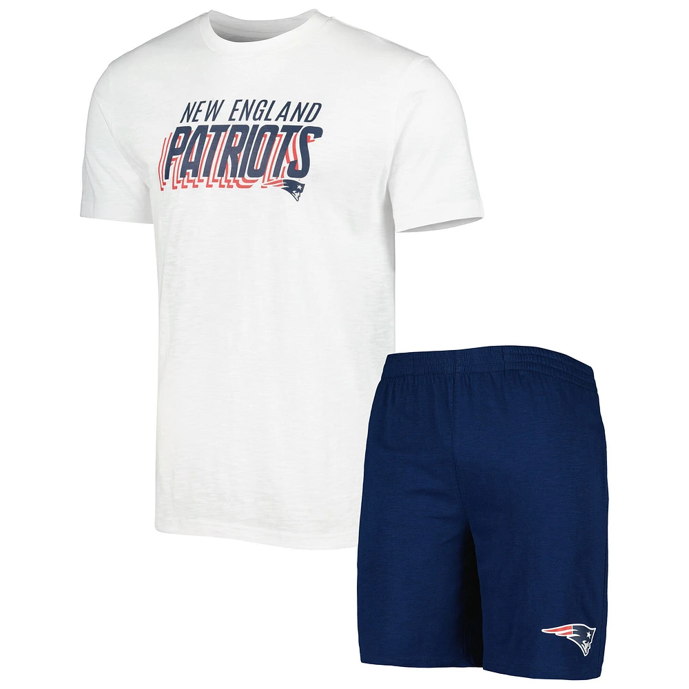 Ensemble de nuit T-shirt et short Downfield des Patriots la Nouvelle-Angleterre Concepts Sport bleu marine/blanc