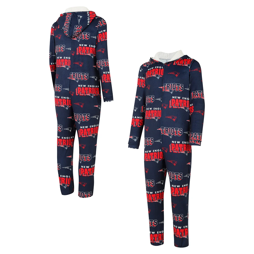 Men's Concepts Sport Navy New England Patriots Roadway All Over Microfleece Full-Zip Union Suit