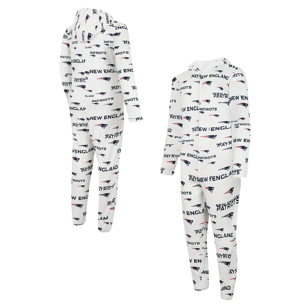 Concepts Sport Blanc New England Patriots Pyjama à capuche entièrement zippé avec imprimé Docket Union pour hommes