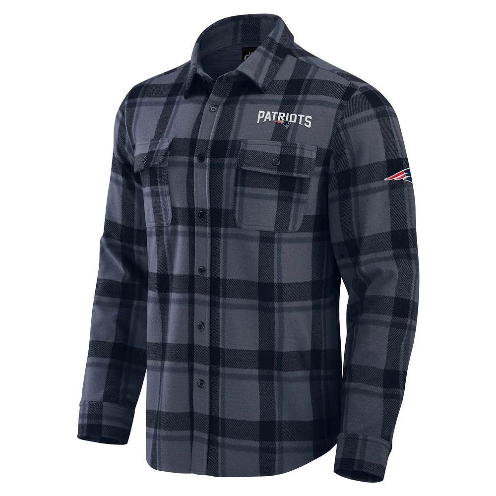 Chemise boutonnée à carreaux bleu marine pour homme de la collection Darius Rucker Fanatics, New England Patriots