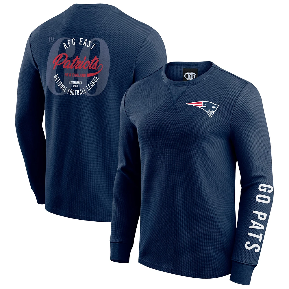 Men's Darius Rucker Collection by Fanatics Navy New England Patriots Washed Waffle-Knit Long Sleeve T-Shirt