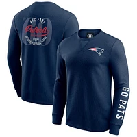 T-shirt à manches longues en tricot gaufré délavé pour homme de la collection Darius Rucker par Fanatics, bleu marine, New England Patriots