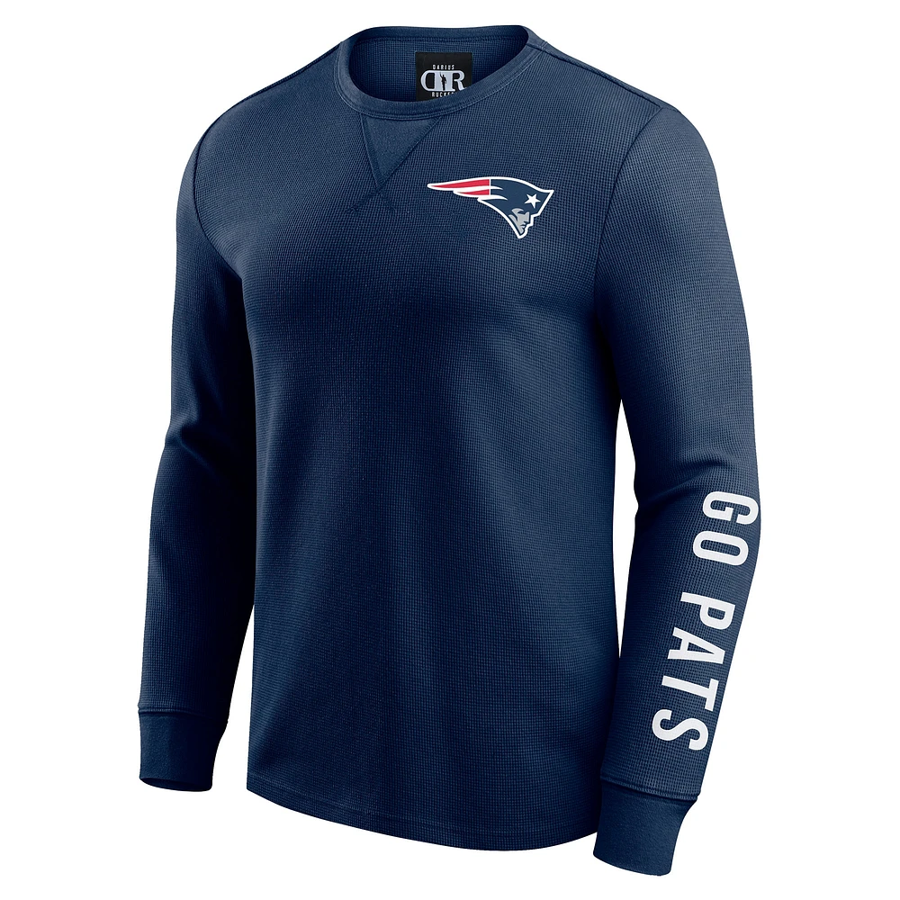 T-shirt à manches longues en tricot gaufré délavé pour homme de la collection Darius Rucker par Fanatics, bleu marine, New England Patriots