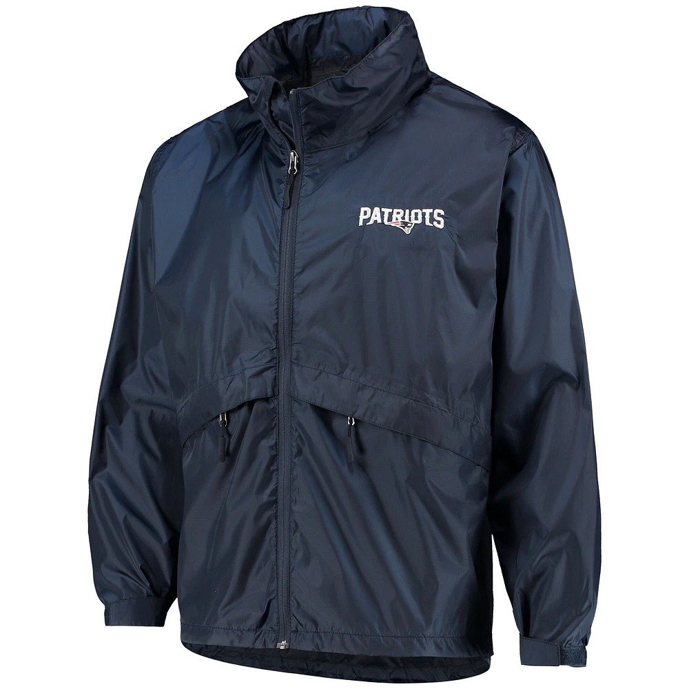 Dunbrooke Navy New England Patriots Circle Sportsman Veste imperméable compressible légère à fermeture éclair intégrale pour homme