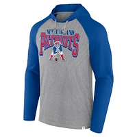 Men's Fanatics Gray/Royal New England Patriots Under Center Long Sleeve Hoodie T-Shirt