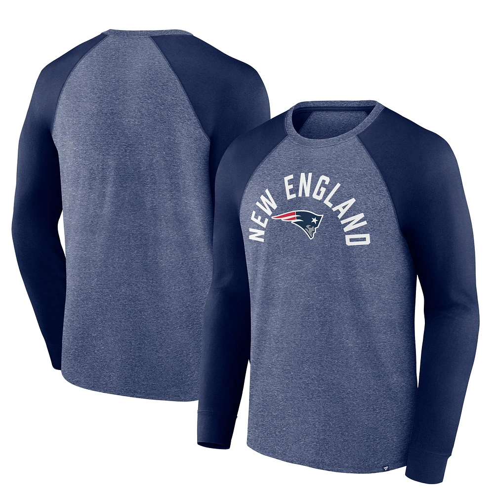 Men's Fanatics Heather Navy New England Patriots Arc Away Tri-Blend Long Sleeve T-Shirt