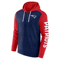 Sweat à capuche entièrement zippé pour hommes Fanatics Heather Navy New England Patriots Down and Distance