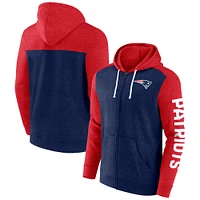 Sweat à capuche entièrement zippé pour hommes Fanatics Heather Navy New England Patriots Down and Distance