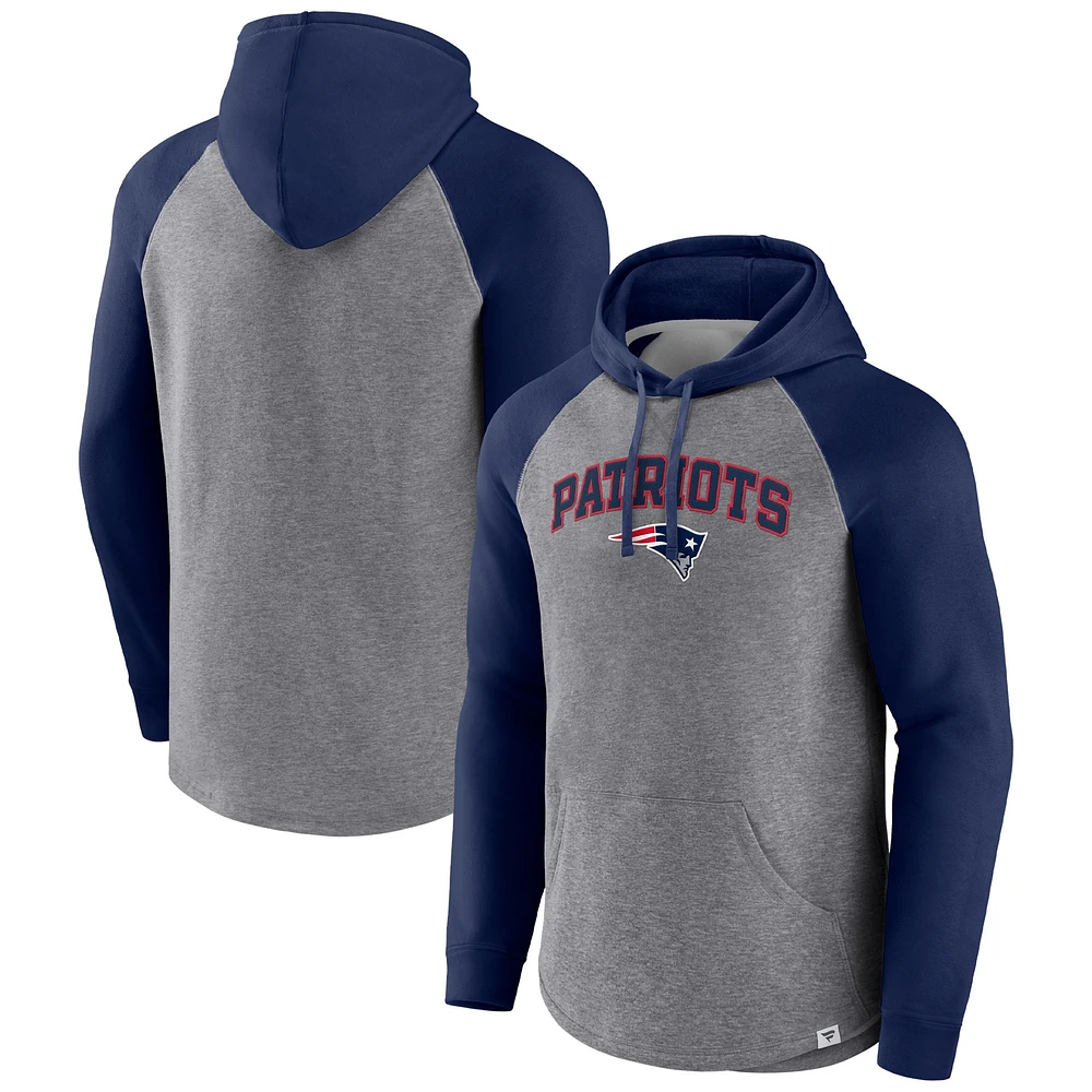 Sweat à capuche raglan Fanatics pour hommes, gris chiné/marine, New England Patriots By Design