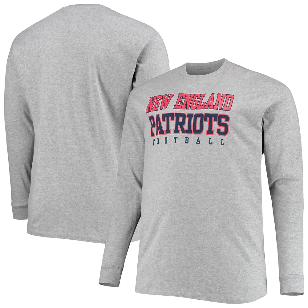 T-shirt à manches longues pour hommes Fanatics Heathered Grey New England Patriots Big & Tall Practice