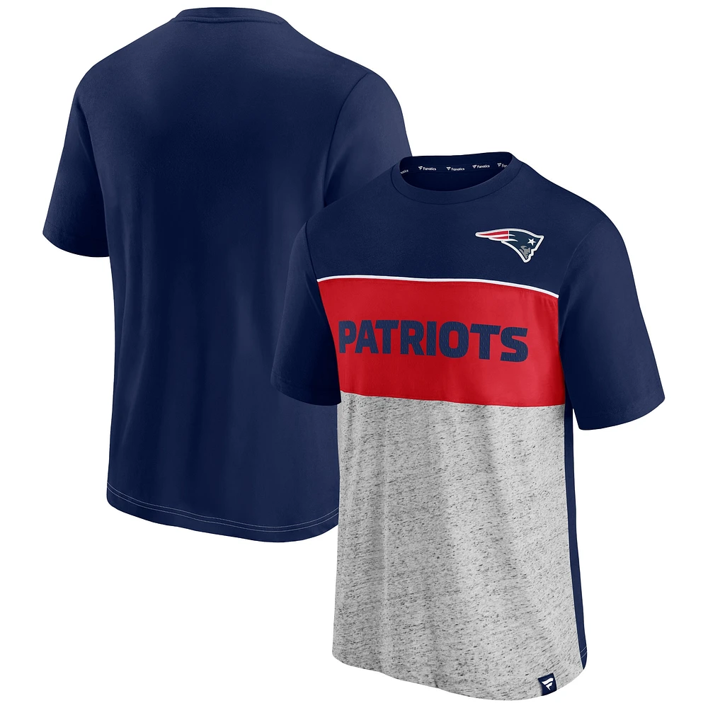 T-shirt color block Fanatics pour hommes bleu marine/gris chiné des New England Patriots