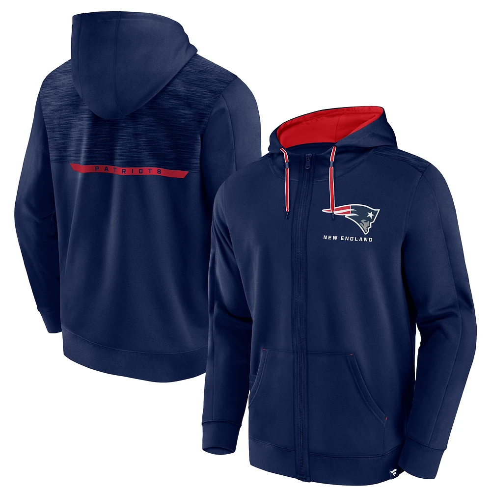 Sweat à capuche entièrement zippé Fanatics pour hommes, bleu marine, New England Patriots Defender Evo