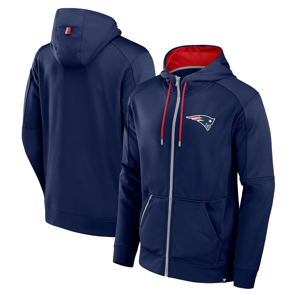 Sweat à capuche entièrement zippé Fanatics pour hommes, bleu marine, New England Patriots Defender