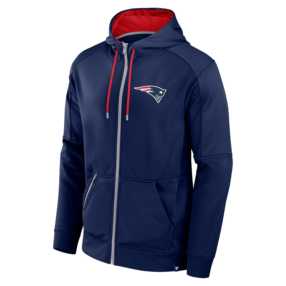 Sweat à capuche entièrement zippé Fanatics pour hommes, bleu marine, New England Patriots Defender