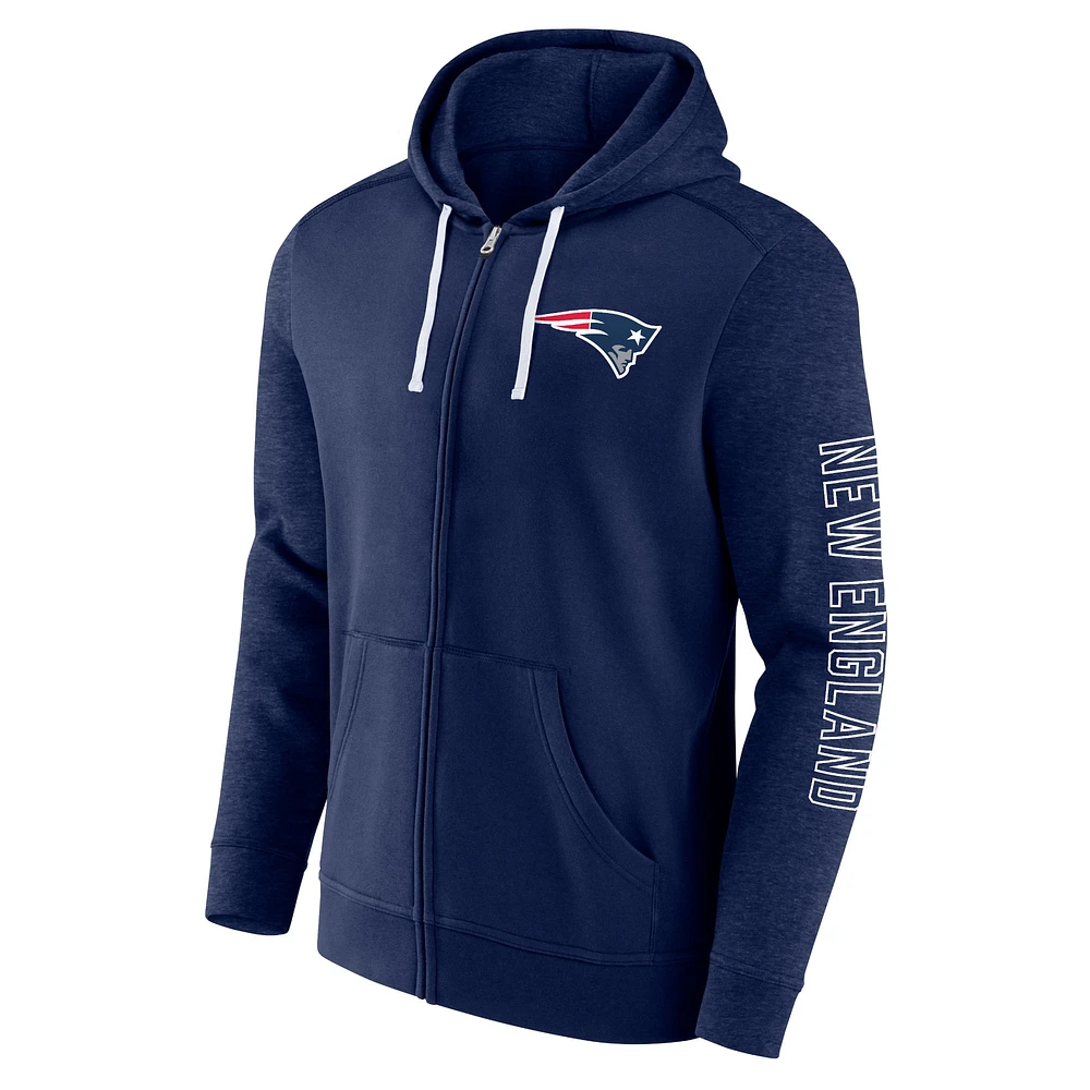 Sweat à capuche entièrement zippé pour hommes Fanatics Navy New England Patriots Offensive Lineup