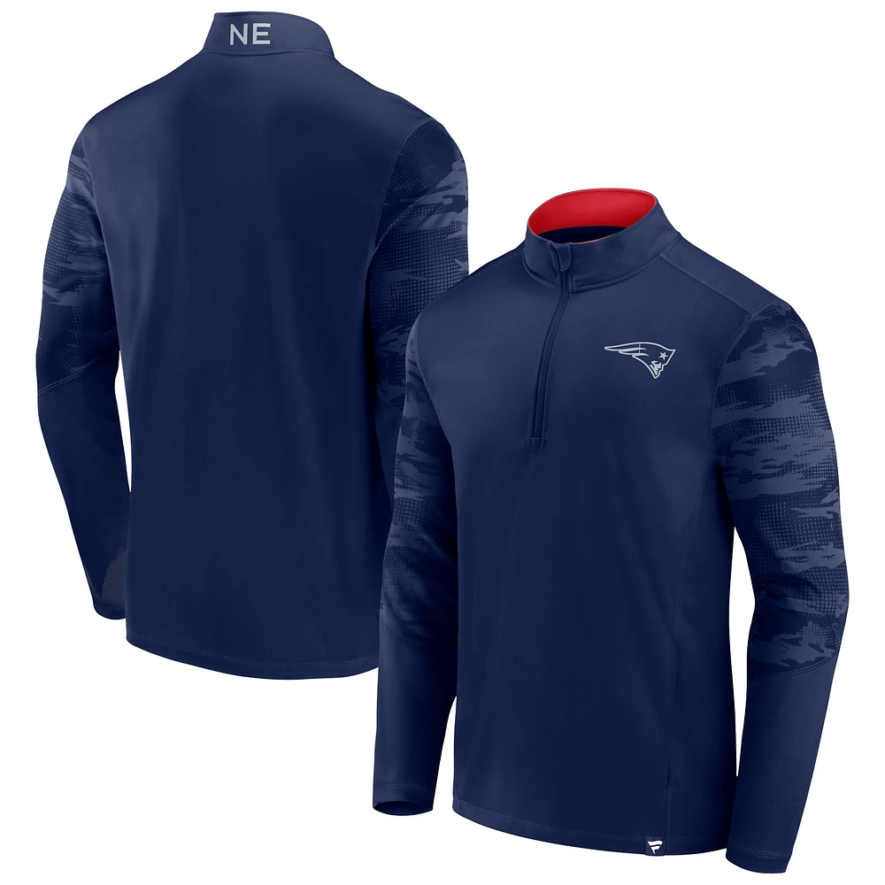 Men's Fanatics Navy New England Patriots Ringer Quarter-Zip Jacket