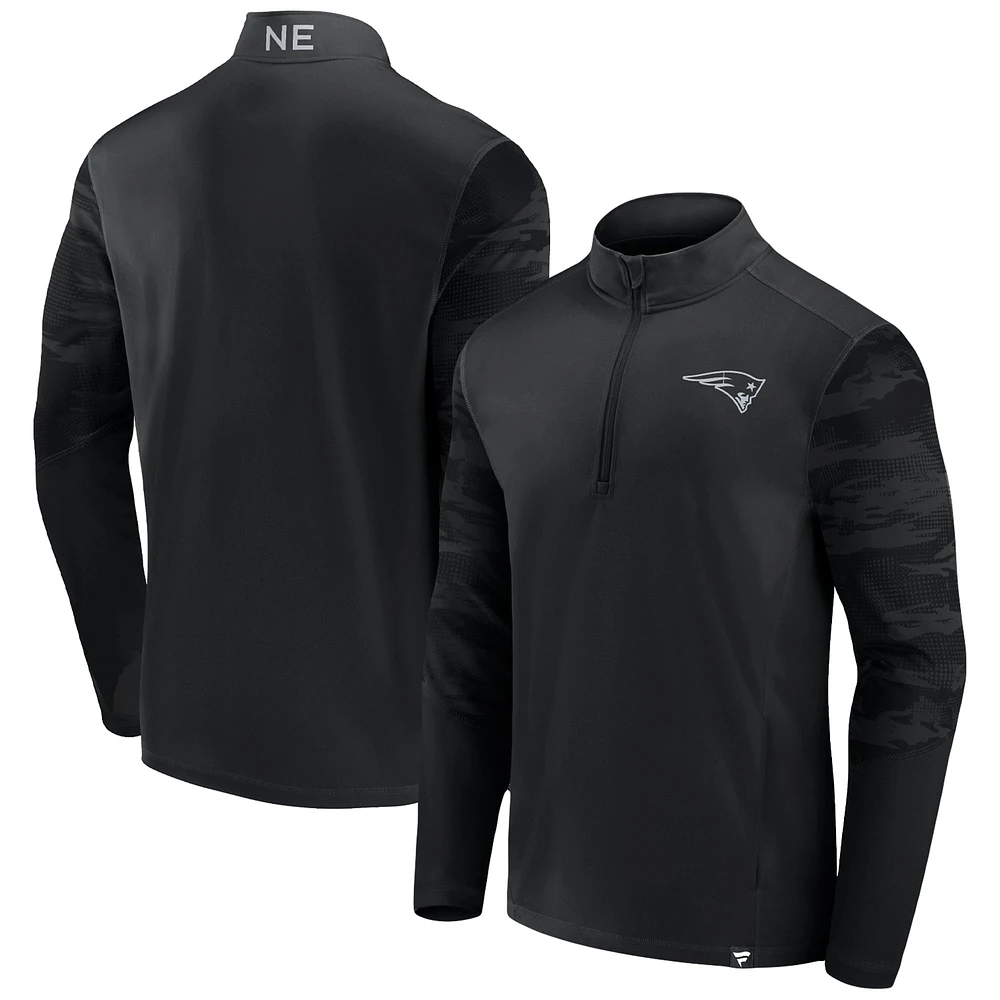 Men's Fanatics New England Patriots Blackout Ringer Quarter-Zip Top