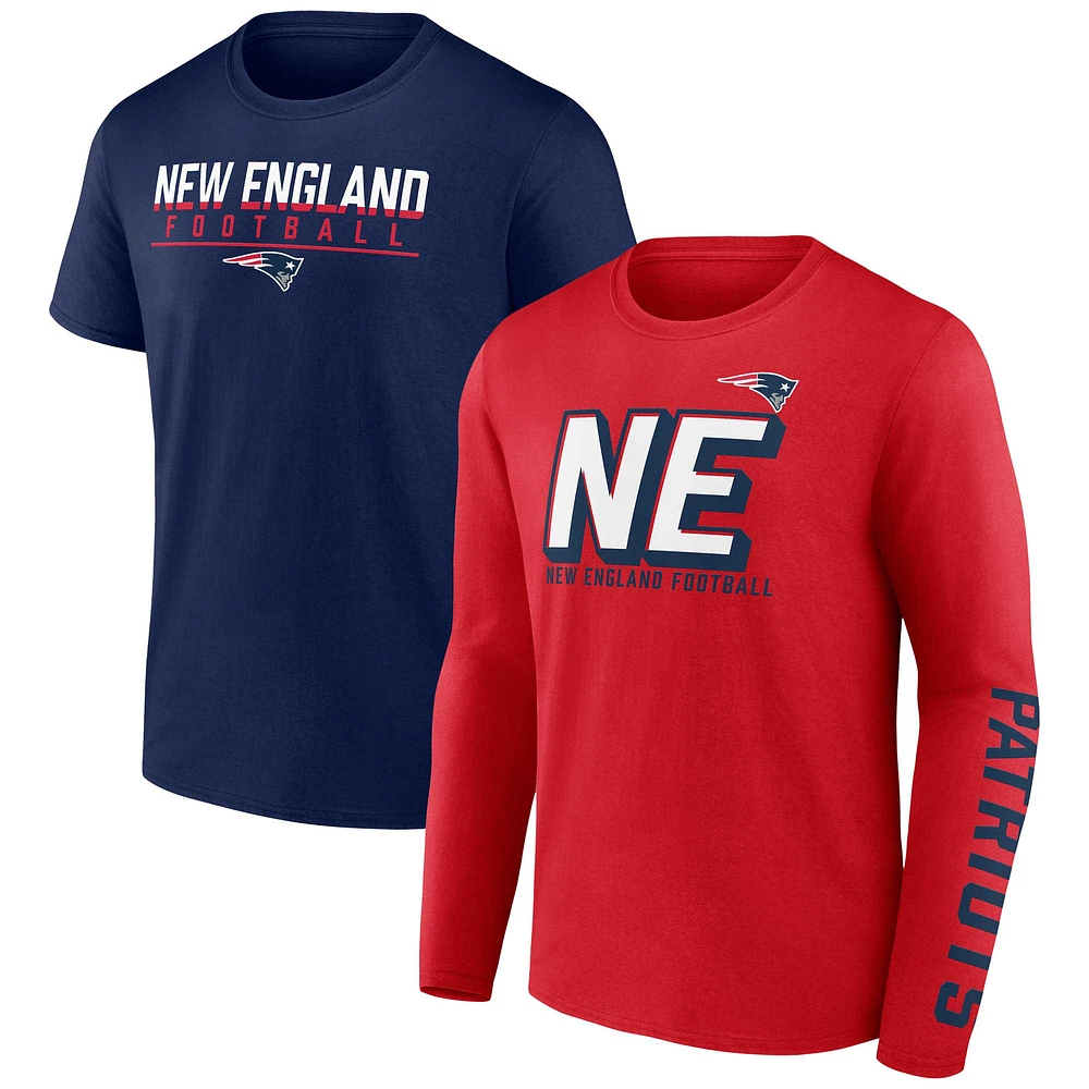 Ensemble de deux t-shirts Fanatics pour hommes, rouge/bleu marine, New England Patriots