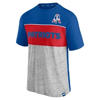 Men's Fanatics Royal/Heathered Gray New England Patriots Throwback Colorblock T-Shirt