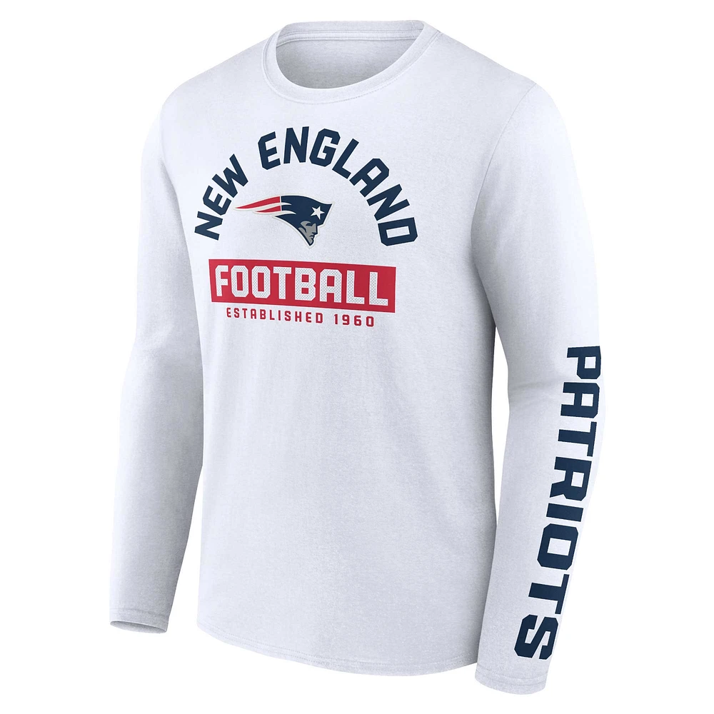 T-shirt blanc à manches longues Fanatics New England Patriots pour hommes