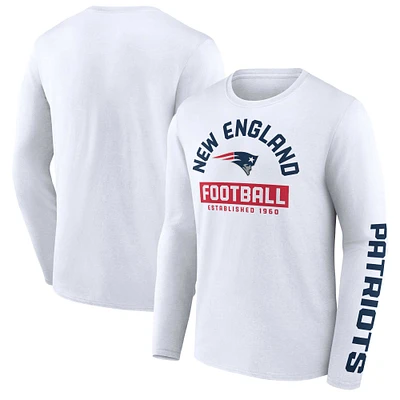 T-shirt blanc à manches longues Fanatics New England Patriots pour hommes