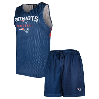 FOCO Navy New England Patriots Colorblock Mesh V-Neck & Short Set