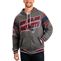 G-III Sports by Carl Banks pour homme Bleu marine/gris New England Patriots Extreme Full Back Sweat à capuche réversible Full-Zip Jacket