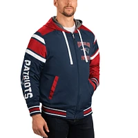 G-III Sports by Carl Banks pour homme Bleu marine/gris New England Patriots Extreme Full Back Sweat à capuche réversible Full-Zip Jacket