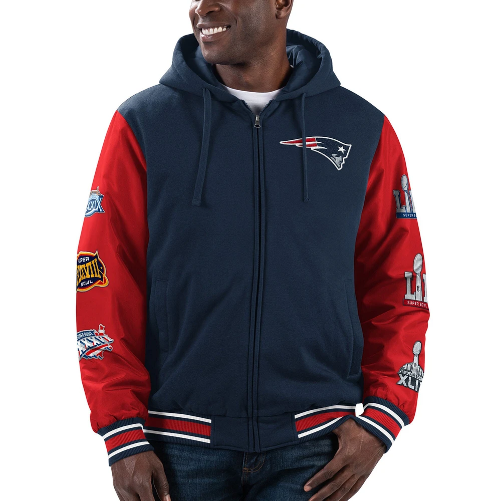 Sweat à capuche entièrement zippé G-III Sports by Carl Banks pour hommes, bleu marine/rouge, New England Patriots Player Option