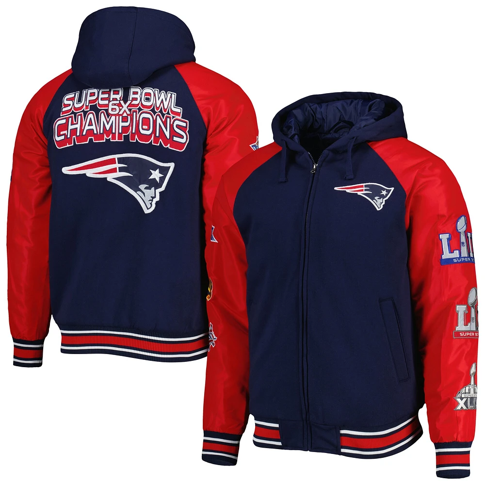 Veste universitaire à capuche raglan entièrement zippée pour homme G-III Sports by Carl Banks bleu marine New England Patriots Defender