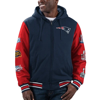 Veste à capuche entièrement zippée blocs de couleurs G-III Sports by Carl Banks pour hommes, bleu marine, New England Patriots Player Option