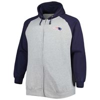 Men's Heather Gray New England Patriots Big & Tall Fleece Raglan Full-Zip Hoodie Jacket