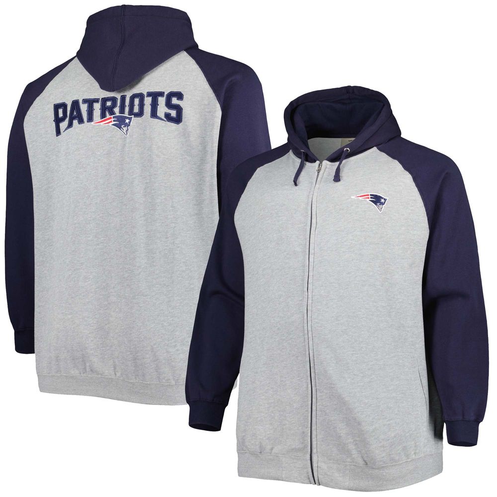 Men's Heather Gray New England Patriots Big & Tall Fleece Raglan Full-Zip Hoodie Jacket