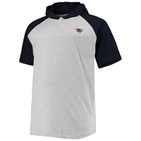 Sweat à capuche manches courtes raglan pour hommes, gris chiné/marine, New England Patriots Big & Tall