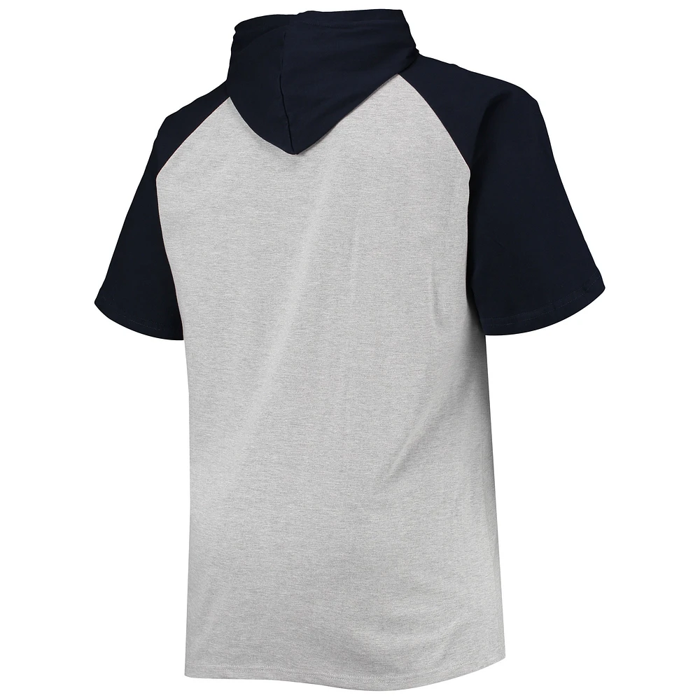 Sweat à capuche manches courtes raglan pour hommes, gris chiné/marine, New England Patriots Big & Tall