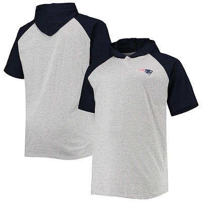 Sweat à capuche manches courtes raglan pour hommes, gris chiné/marine, New England Patriots Big & Tall