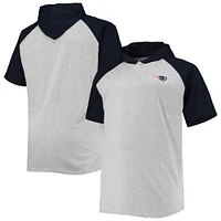 Sweat à capuche manches courtes raglan pour hommes, gris chiné/marine, New England Patriots Big & Tall