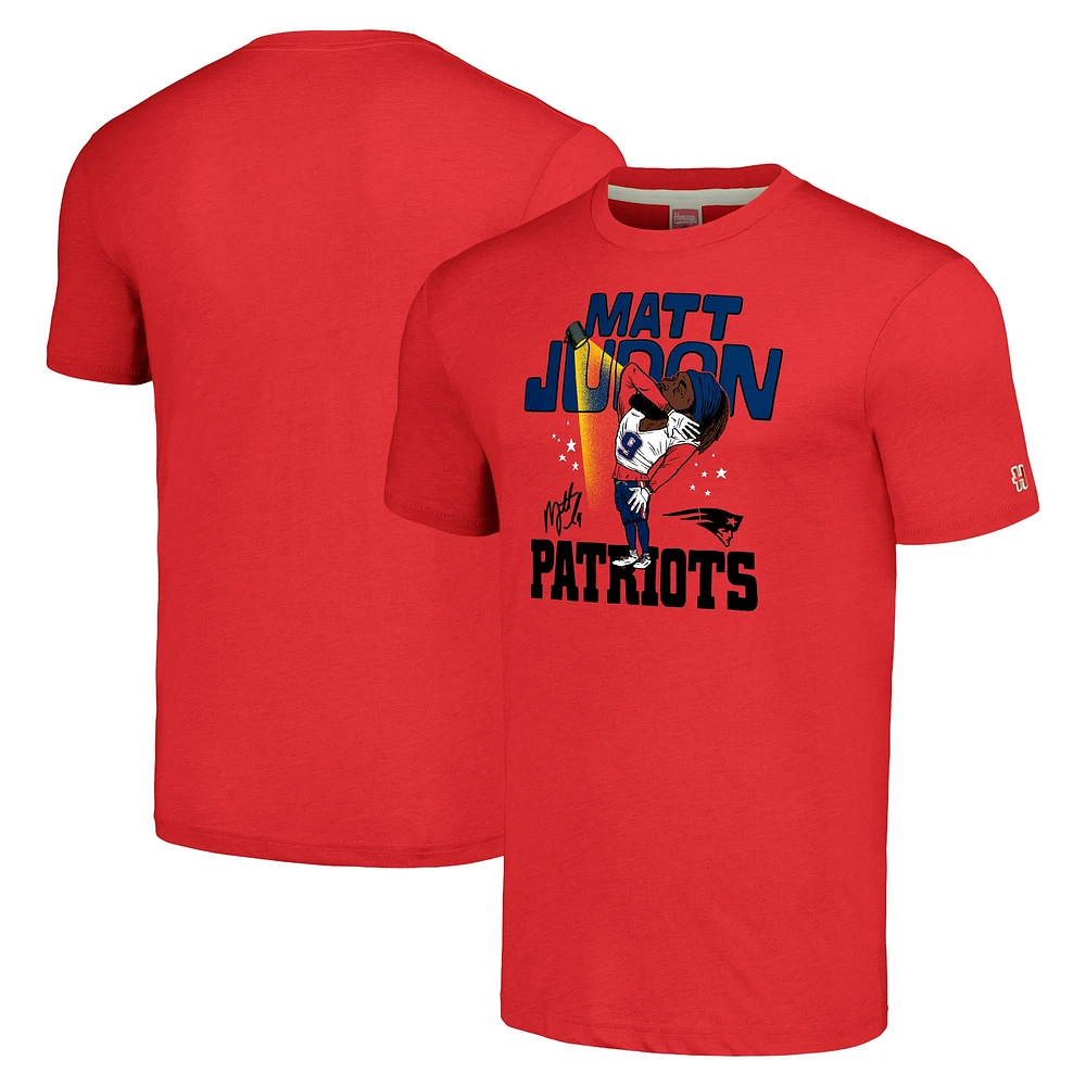 Men's Homage Matthew Judon Heathered Red New England Patriots Caricature Player Tri-Blend T-Shirt