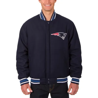 New England Patriots JH Design Wool Reversible Jacket with Embroidered Logos - Navy