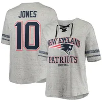 Fanatics Branded Men's Mac Jones Heathered Gray New England Patriots Plus Size Lace-Up V-Neck T-Shirt