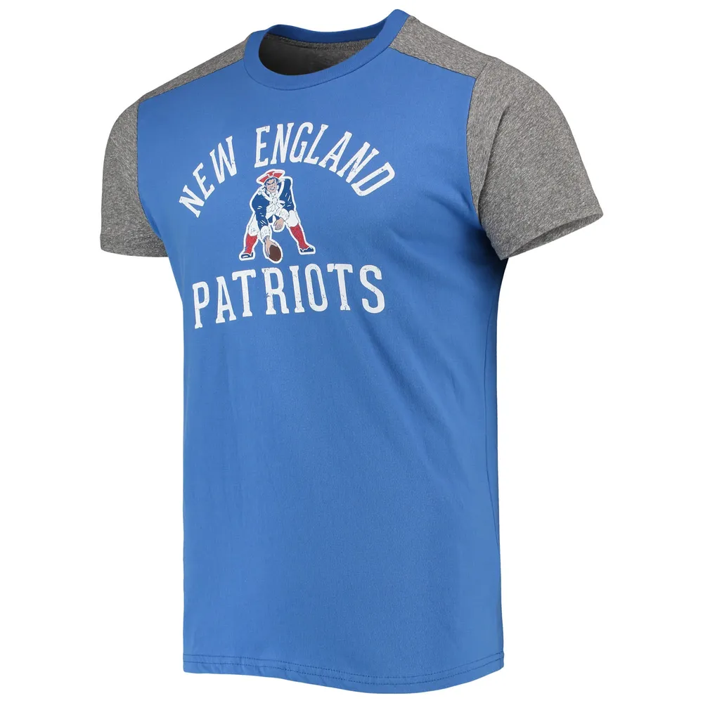 Men's Majestic Threads Royal/Heathered Gray New England Patriots Gridiron Classics Field Goal Slub T-Shirt