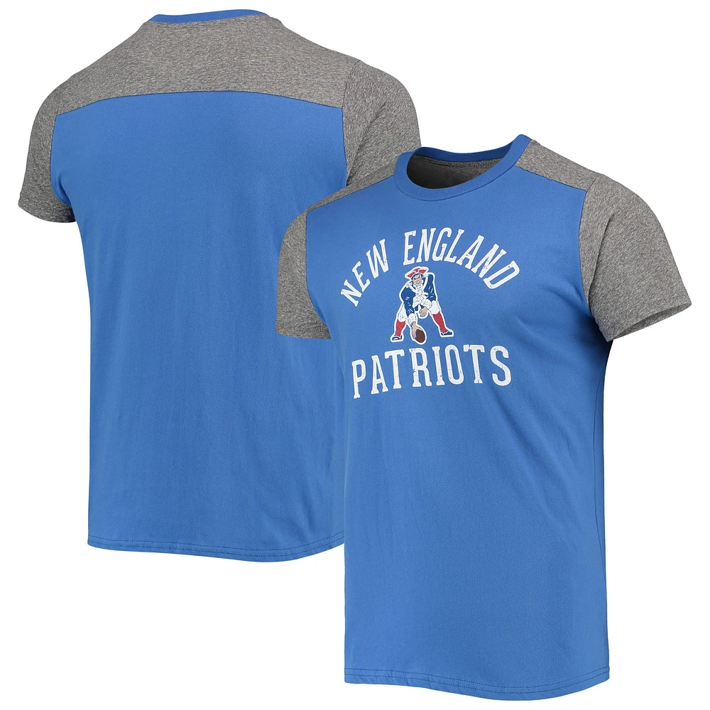 Majestic Threads - T-shirt flammé pour homme des New England Patriots Gridiron Classics Field Goal Royal/Gris chiné