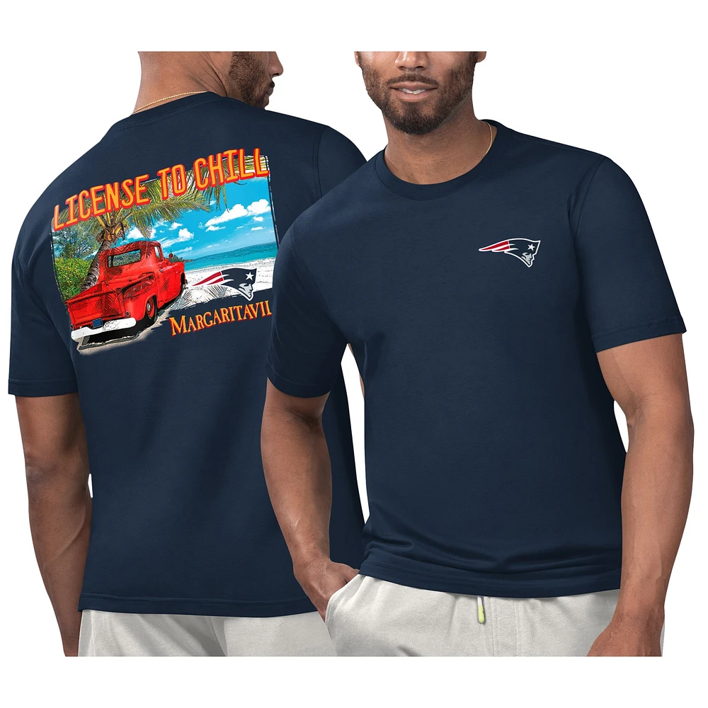 T-shirt Margaritaville Navy New England Patriots pour hommes sous licence Chill