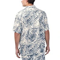 Men's Margaritaville Navy New England Patriots Sandwashed Monstera Print Party Button-Up Shirt