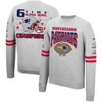 Men's Mitchell & Ness Heathered Gray New England Patriots Allover Print Fleece Pullover Sweatshirt