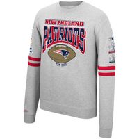 Men's Mitchell & Ness Heathered Gray New England Patriots Allover Print Fleece Pullover Sweatshirt