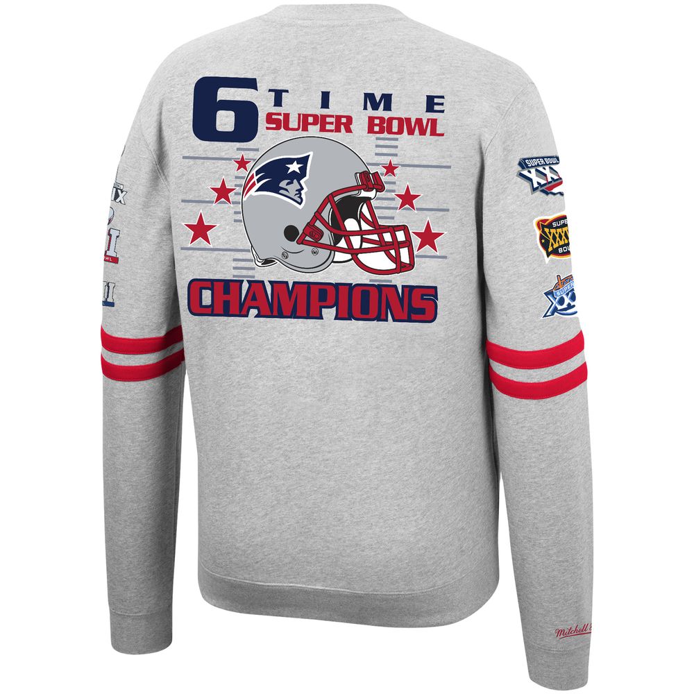 Men's Mitchell & Ness Heathered Gray New England Patriots Allover Print Fleece Pullover Sweatshirt