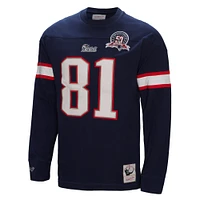 Men's Mitchell & Ness Randy Moss Navy New England Patriots Retired Player Name Number Long Sleeve Top