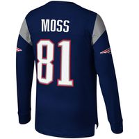 Men's Mitchell & Ness Randy Moss Navy New England Patriots Retired Player Name Number Long Sleeve Top